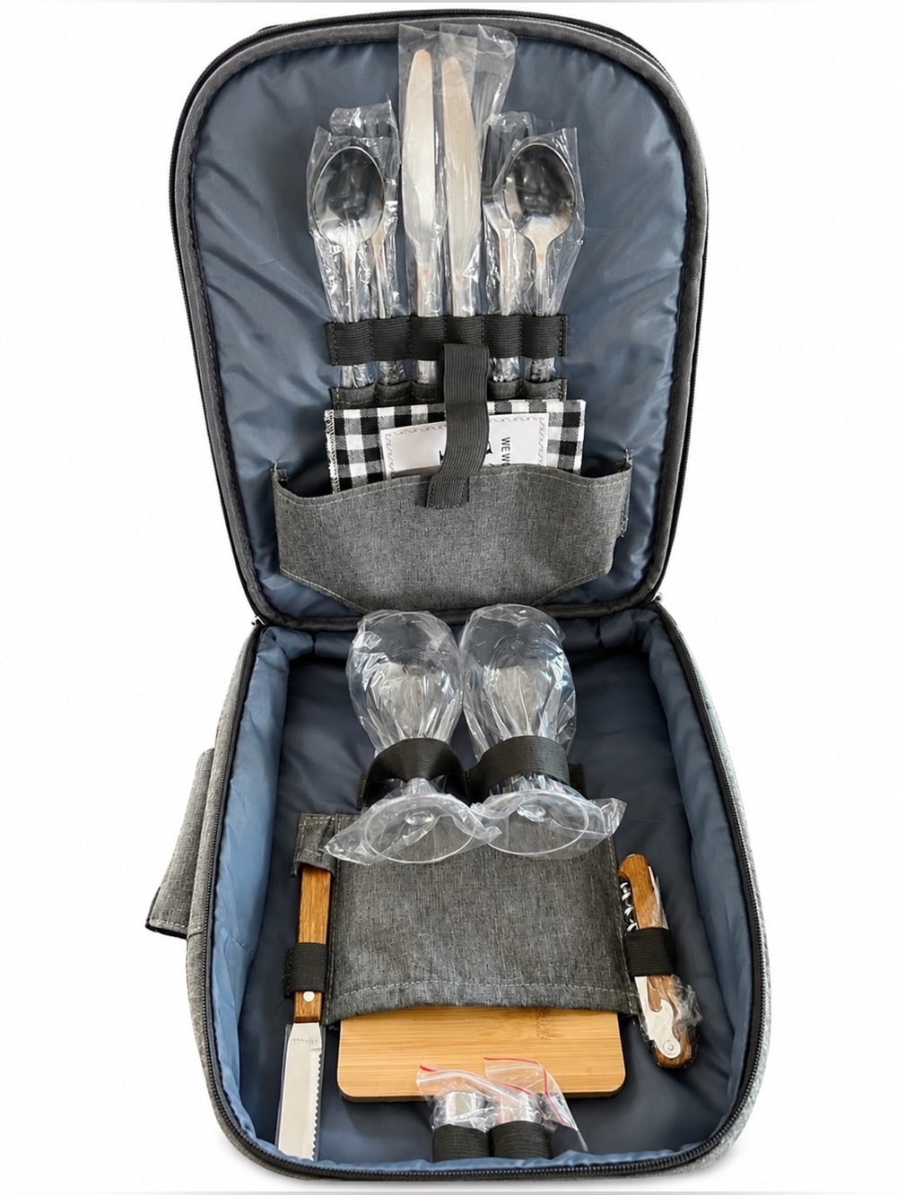 Portable Picnic Cutlery and Wine Set - Gray